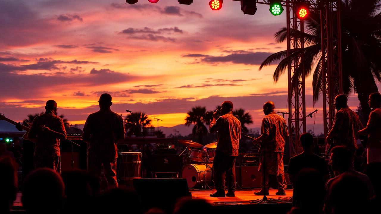 Live music performance at sunset
